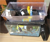 Small fish tank with gravel, food and other tank
