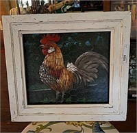 Oil on board rooster signed 17"x18"