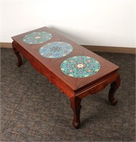 HUANGHUALI TEA TABLE WITH THREE CLOISONNE INSETS