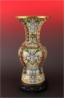 CLOISONNE PHOENIX TAIL STYLE VASE WITH STAND