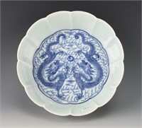 CHINESE LOBED BOWL WITH TWO DRAGONS