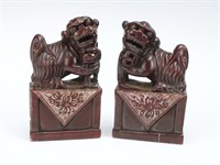 PAIR OF CHINESE SOAPSTONE FOO DOG CARVINGS