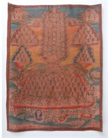 ANTIQUE THANGKA SHOWING MULTITUDES ON CANVAS