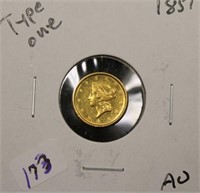 1851 TYPE ONE GOLD DOLLAR  UNC
