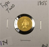 1855 TYPE TWO GOLD DOLLAR  AU