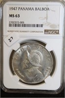 1947 PANAMA SILVER BALBOA NGC MS63