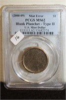 PCGS MS62 DOLLAR PLANCHET  MINT ERROR