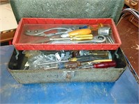 Vintage metal tool box with goodies