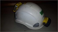 WHITE "PETZL" HELMET WITH LED SKULL BEAM