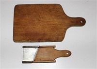 EARLY WOOD CABBAGE CUTTER & CUTTING BOARD