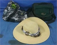 Hat, bag and padded camera case