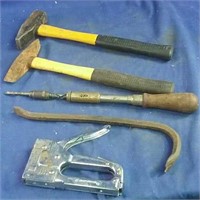 chisel hammers, stapler, ratchet