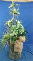 Large planter with faux flowers decode  46" h