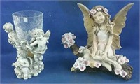cherub vase with glass & fairy statue