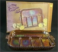 11" Carnival Glass Relish Tray in original box