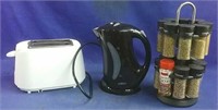 spice rack, electric kettle & two slice taoster