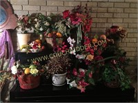 Faux fruit and flower arrangements