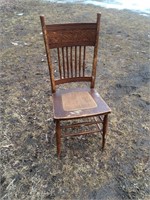 Antique Wooden Chair - Leaf Design on Back Rest