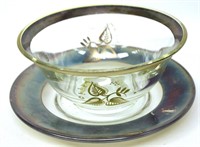 Silver and glass bowl and plate