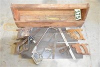30" L wooden carpenters tool box & tools (1 LOT)