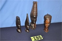 (4)  carved, solid Mahogany Polynesian? busts