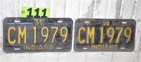 Matched pair of Indiana 1950 license plates