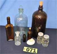 Old bottles, (2) kitchen cabinet jars