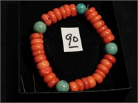 Coral & Turquoise Bracelet - stretchy