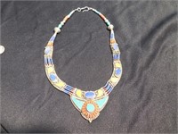 Tibetan Style necklace - Turquoise, Lapis and Red