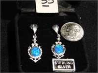 Blue Opal & Sterling Pierced Earrings - 1" long