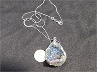 Azurite druzy necklace with an 8" drop