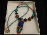 Tibetan Style necklace - Turquoise, Lapis and Red