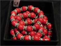 7 Red Bead & silver bracelets - can use them to