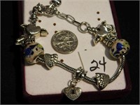 Charm Bracelet with glass beads and hearts
