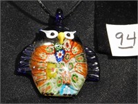 Mille Fleur Glass Owl Necklace with a 9" drop