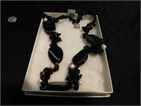 Onyx & pearl necklace - stunning!   9" drop