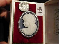 Cameo of a Woman mounted on blue stone pin -