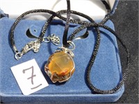 Agate with sterling wire wrap necklace with a 9"