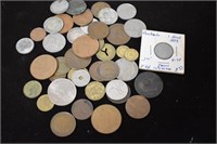 GROUP OLD FOREIGN COINS SOME SILVER