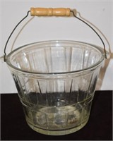 LARGE COUNTRY KITCHEN GLASS BUCKET WOODEN HANDLE