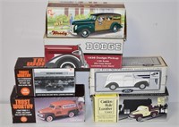 6 DIECAST 1:25th SCALE METAL BANKS W/BOXES