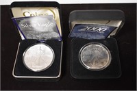 PAIR 2000 AMERICAN EAGLE SILVER DOLLARS W/BOXES