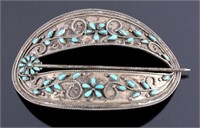 Signed Navajo Sterling Silver Turquoise Barrette