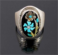 Signed Zuni Sterling Silver Flower Ring