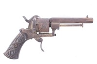 Engraved Belgium Folding 7mm Pinfire Revolver