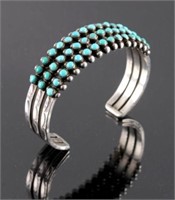 Navajo Coin Silver and Turquoise Cuff c.1930