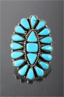 Navajo Nickel Silver & Turquoise Petite Point Ring