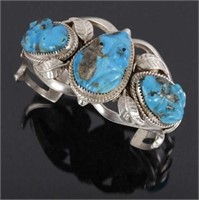 Navajo Sterling Cuff w/ Turquoise Frog Effigies