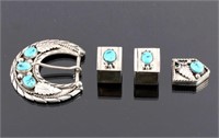 Navajo Sterling Silver Turquoise Ranger Buckle Set