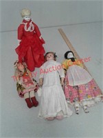 4 dolls - antique tin head doll, Hungarian